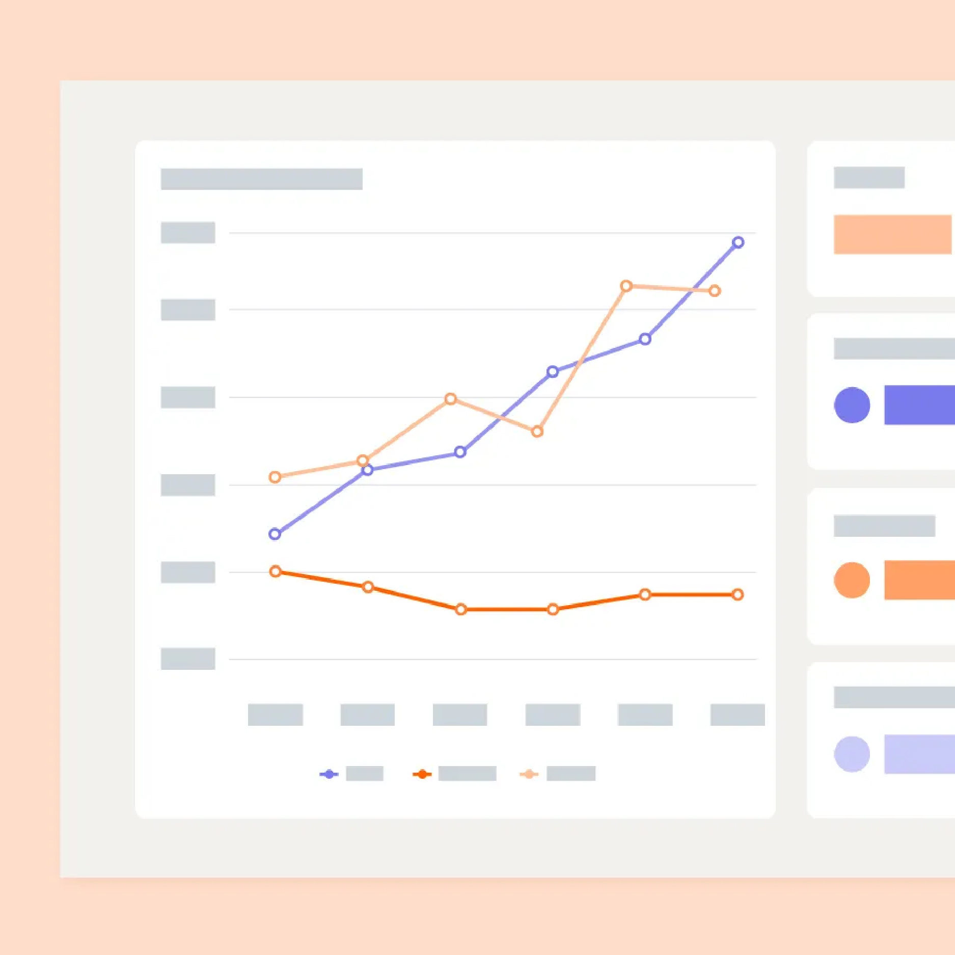 Simple line and bar chart illustration showing upward and downward trends in two data series.
