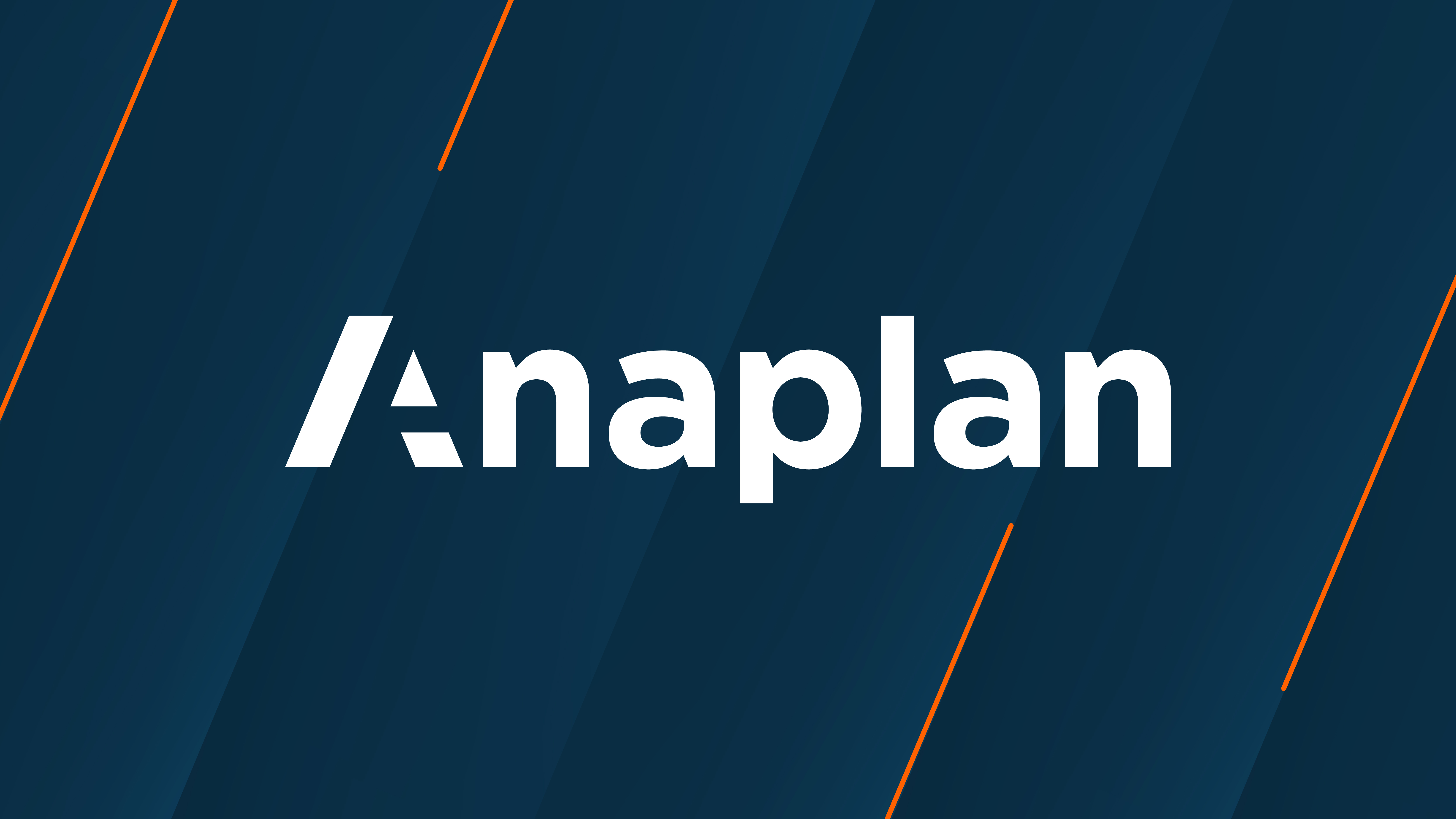 Anaplan logo on a dark blue background with diagonal orange accents.
