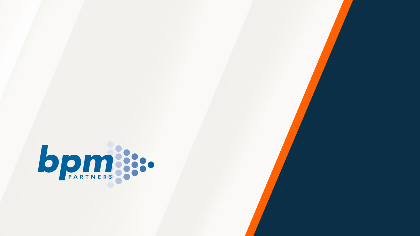 BPM Partners logo on a light background with diagonal soft gradients and a navy-orange accent bar on the right.