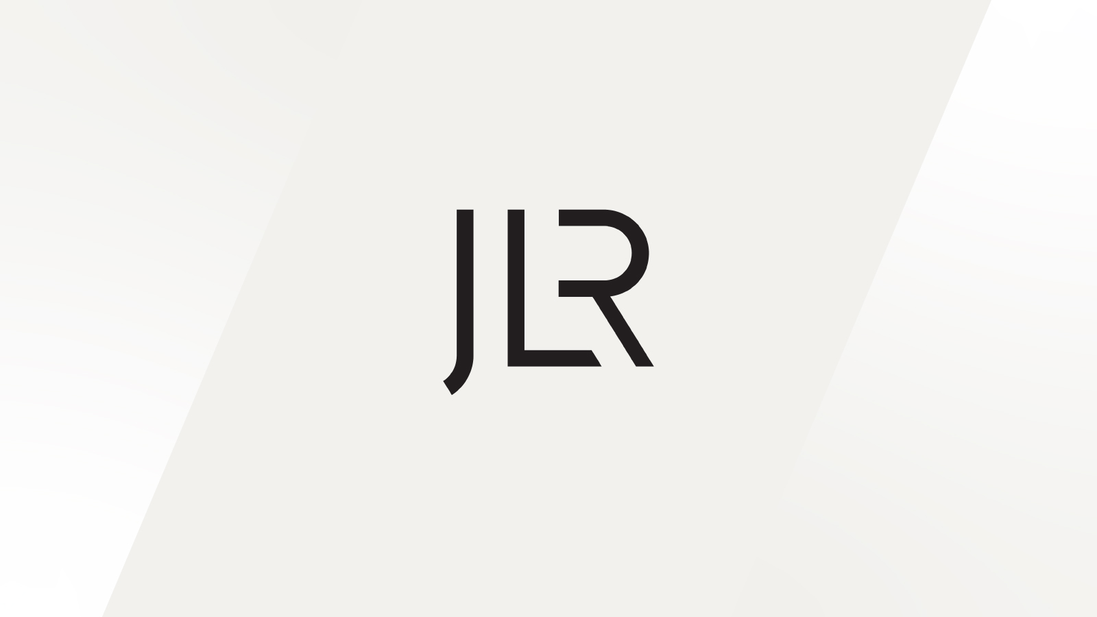 JLR logo displayed center. Modern black “JLR” initials on a minimal off-white background with faint diagonal bands.