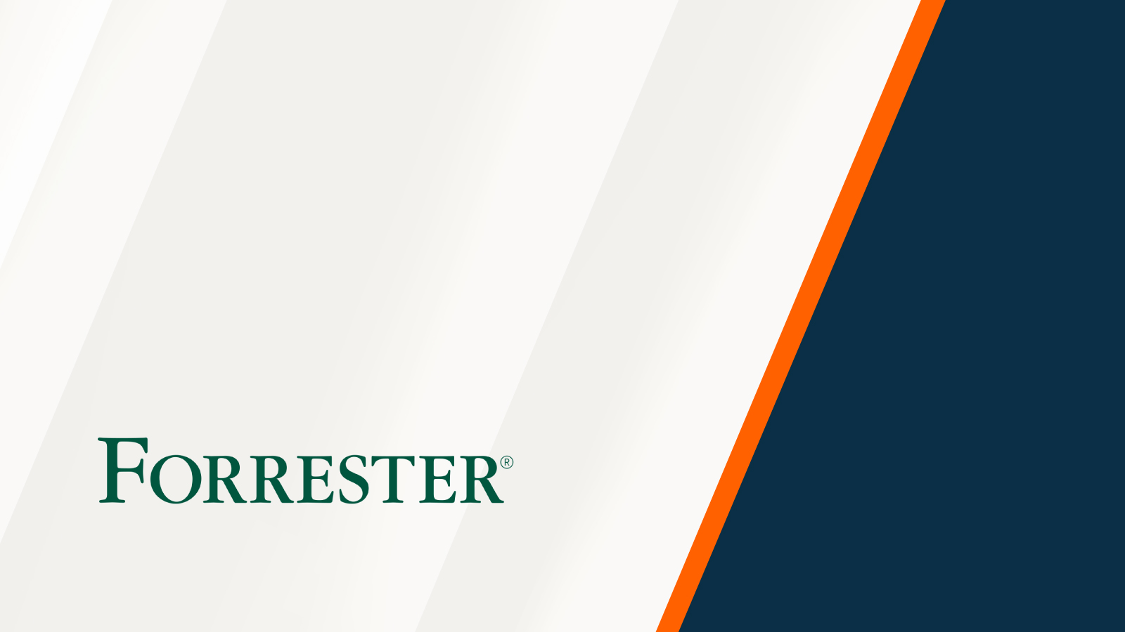 Forrester Logo displayed bottom left. Logo appears over a cream background with a navy and orange diagonal stripe on the right.