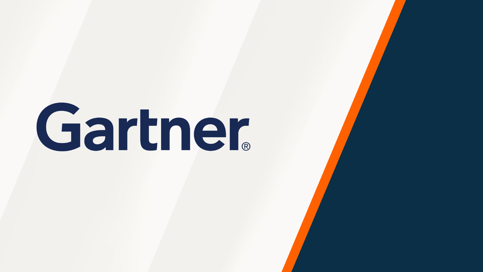 Gartner logo displayed on a white background with diagonal navy and orange accents on the right side.