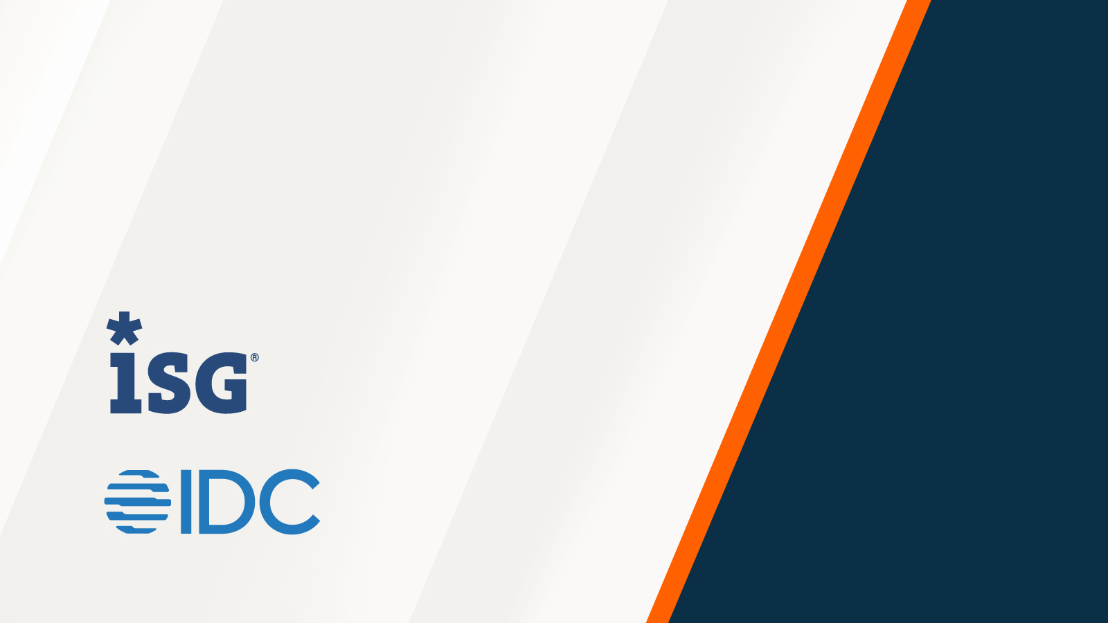 ISG and IDC Logos displayed on the left. White and navy blue background with diagonal stripes and an orange accent line.