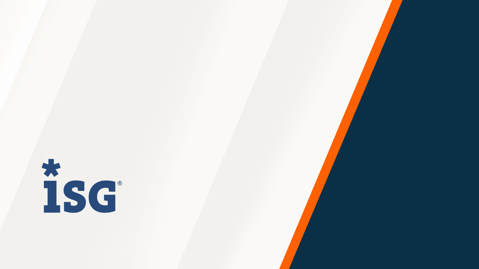 ISG logo on a light beige background with diagonal orange and dark blue accents.